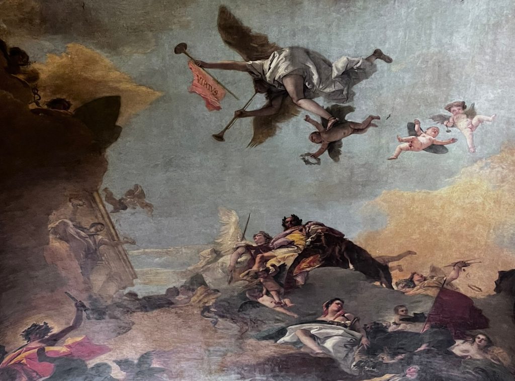 Particolare dell'Apoteosi della Virtù e del Valore, tela attribuita a Giambattista Tiepolo