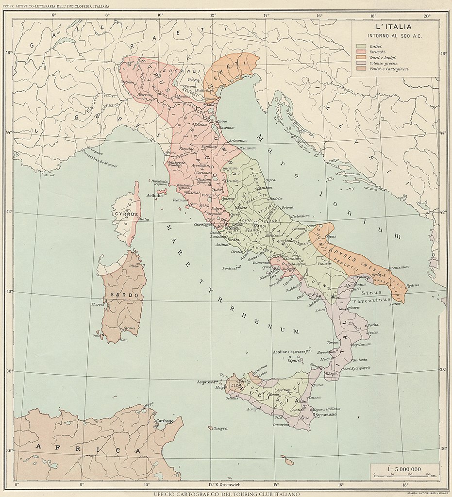 Italia attorno al 500 a.C. - Touring Club Italiano/Wikimedia Commons