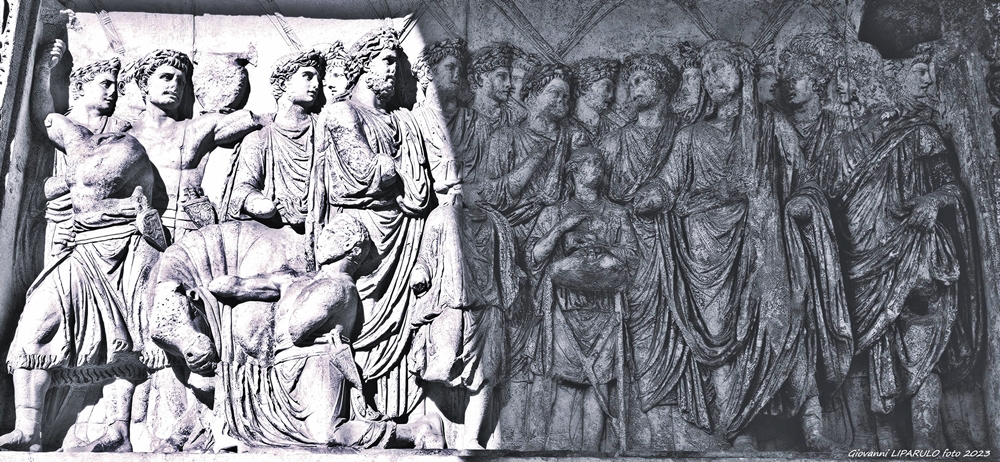 Rilievo interno del l'Arco di Traiano raffigurante il sacrificio per l'apertura della Via Traiana