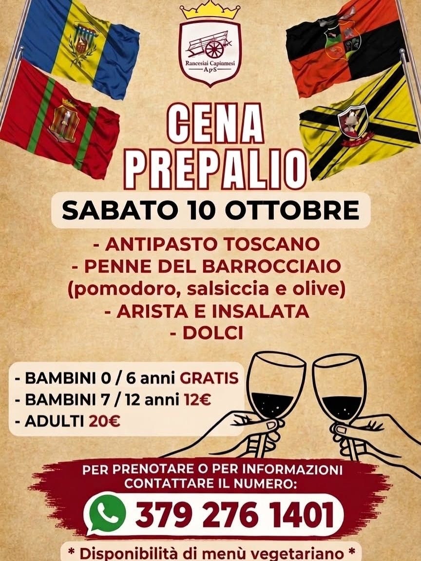 Cena prepalio sabato 10 ottobre