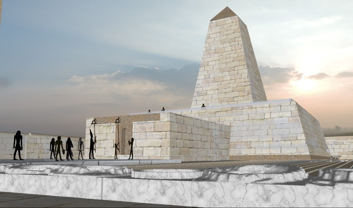 ricostruzione in 3D del tempio del Sole di Niuserra