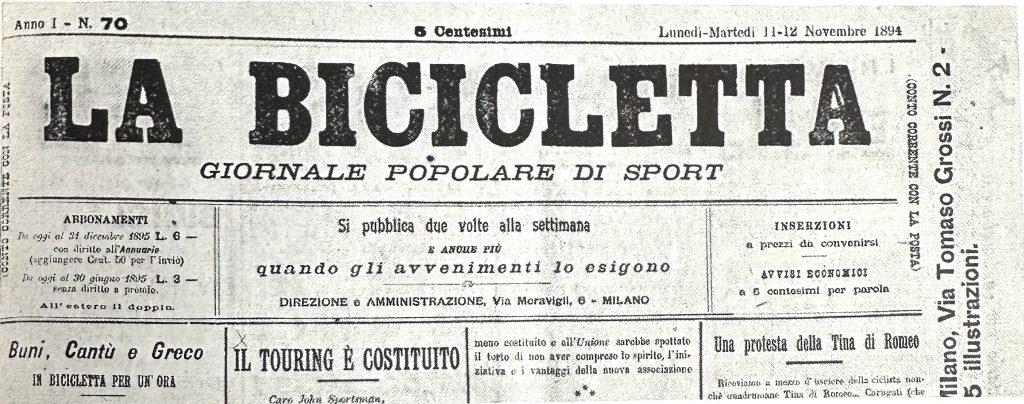 "Il Touring è costituito", annuncia La Bicicletta - giornale popolare di sport, l'11 novembre 1894